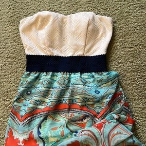 Trixxi Patterned Strapless Maxi Dress, Size Small